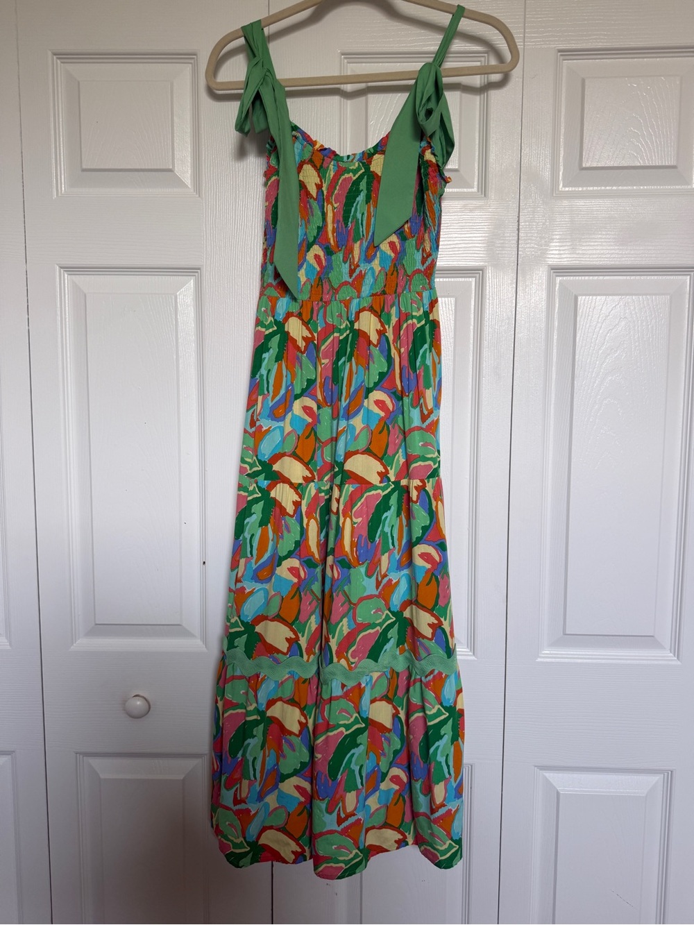 Umgee Green Multi-Color Tropical Maxi Dress with Tie Straps